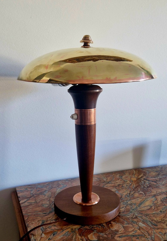 Image 1 of Art Deco verstelbare lamp - Messing en hout