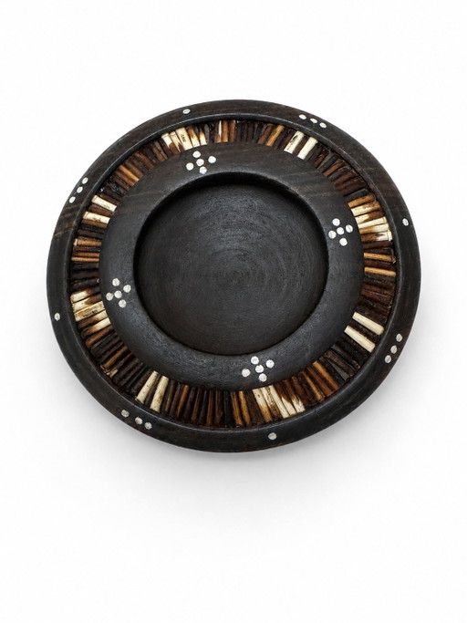 Antique Anglo-Indian Ebony & Porcupine Quill Bowl / Ashtray - Arts & Crafts Era