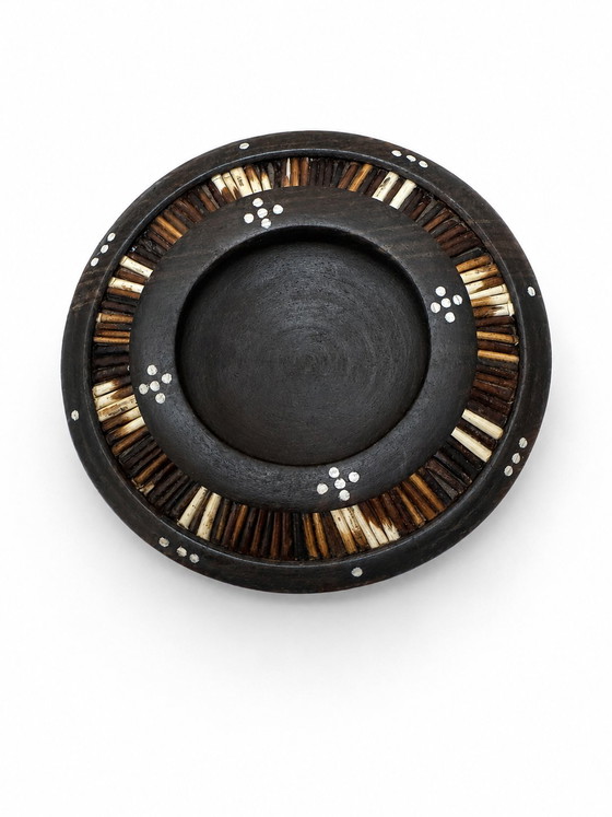 Image 1 of Antique Anglo-Indian Ebony & Porcupine Quill Bowl / Ashtray - Arts & Crafts Era