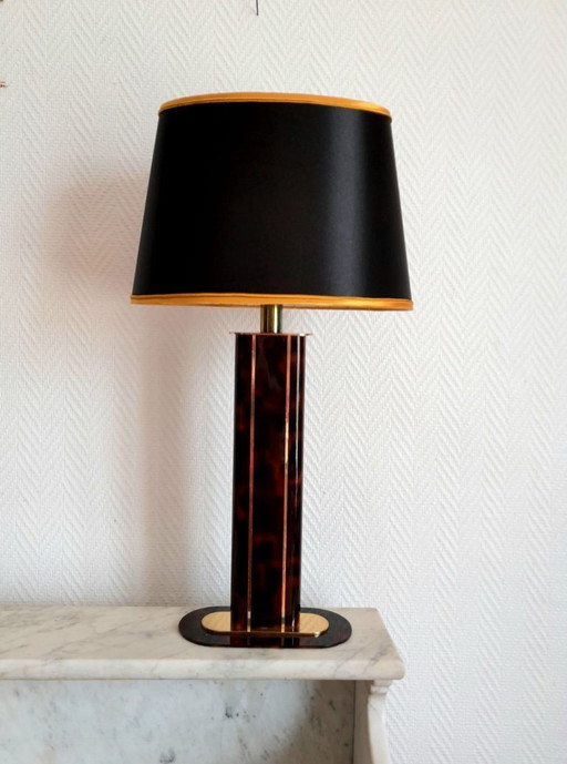 Black and gold Hollywood Regency tortoiseshell lamp
