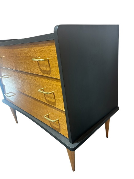 Image 1 of 1950 Black Lacquered Oak Chest of Drawers