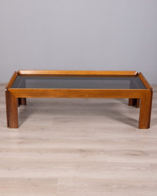 VINTAGE 1970s WOOD AND GLASS COFFEE TABLE DESIGNED BY AFRA AND TOBIA SCARPA