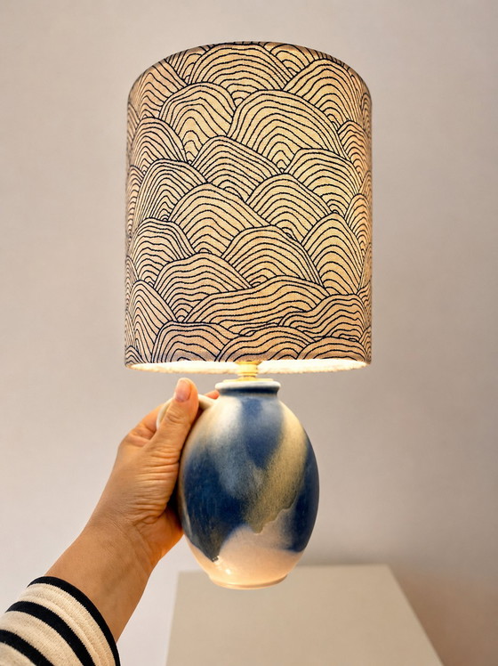 Image 1 of Piccola lampada wireless in ceramica tedesca occidentale con paralume giapponese.
