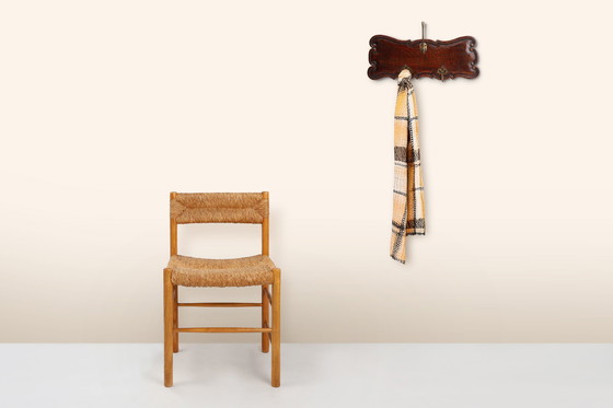 Image 1 of Art Nouveau Style Coat Rack in Oak with Brass Hooks, France ca. 1915