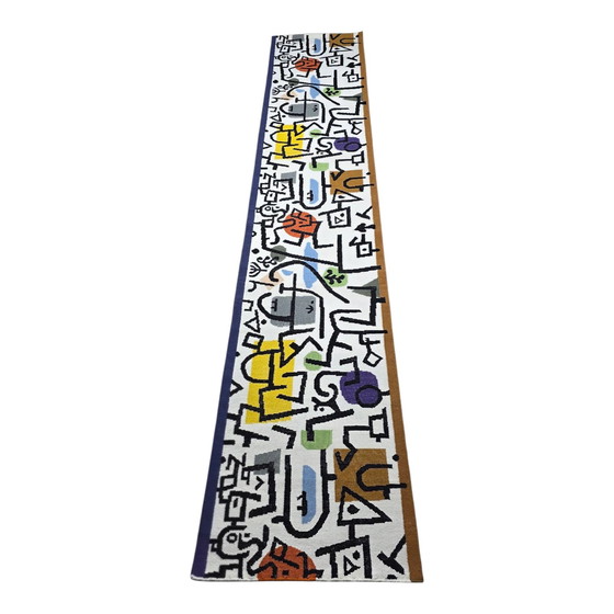 Image 1 of Tapis tissé en laine et coton style Paul Klee : Tapis Rich Harbour Gallery (80x415cm)
