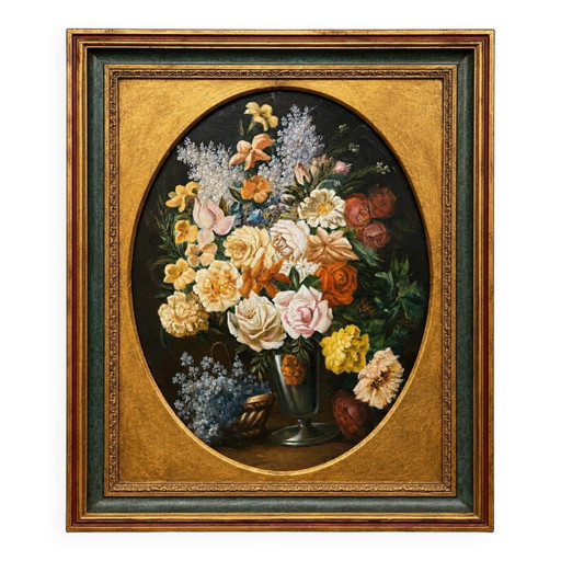 G. Carlier. Still life signed with flowers in a beautiful frame. – schilderijen tekeningen, Canvas