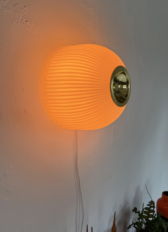 Vintage Opal Glass Wall Lamp, Glashütte Limburg ‘70 – Wall lights, Brass (photo 12 of 15)