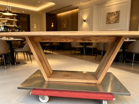 Image 1 of MCA dining table Greta 2, solid oak with live edge, frame with V-leg