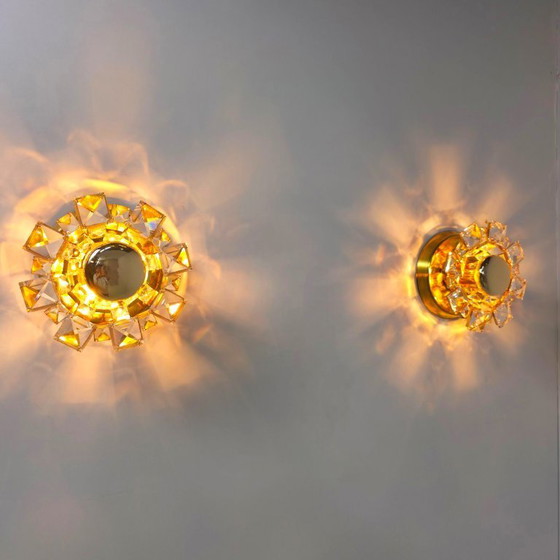 Image 1 of Lámparas de pared Palwa Alemania. Cristal dorado de mediados de siglo, años 70.