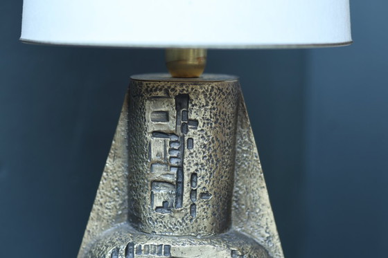 Image 1 of Vintage Brutalist Bronze Table Lamp | Sculptural Relief Design | 1970s