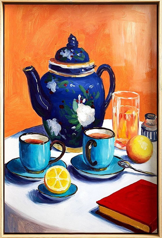 Image 1 of Acrylic painting by the artist E. García "La vajilla azul" 100x70 cm