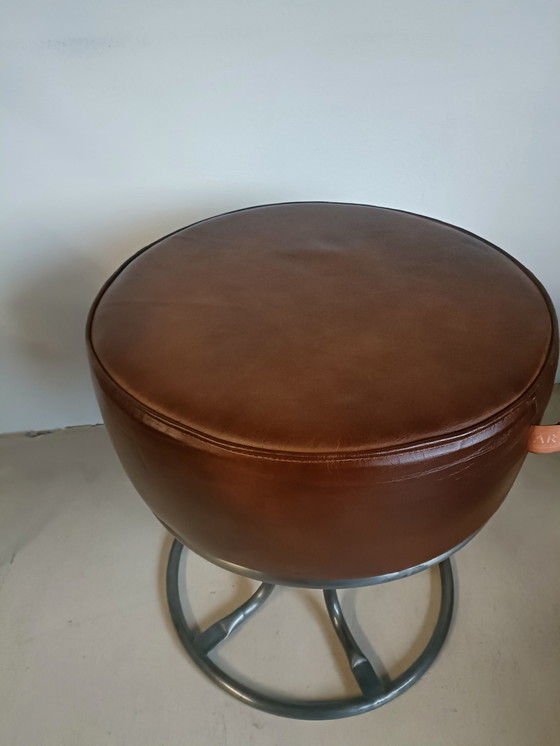 Image 1 of Brown leather pouf