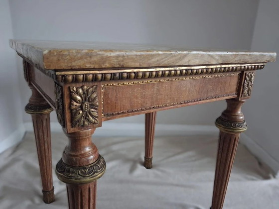 Image 1 of Antieke bijzettafel in Louis XVI-stijl met blad van brokaatmarmer – Vintage vergulde bijzettafel