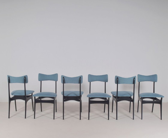 Set di 6 sedie S3 disegnate da Alfred Hendrickx per Belform, anni '50 – Sedie da pranzo, Wood, Cotton, Vintage (photo 4 of 9)