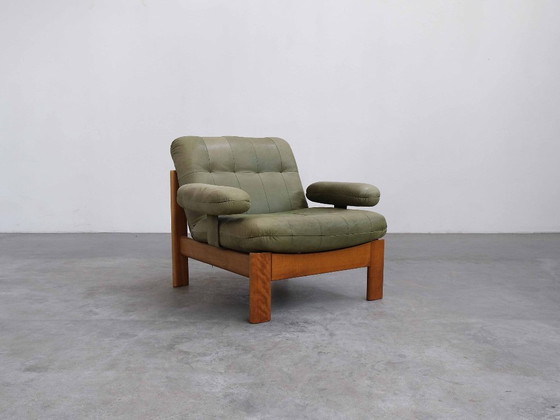 Image 1 of Fauteuil lounge vintage « FJELMAR » en cuir de teck, style milieu du siècle