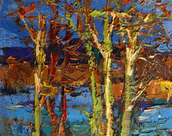 Image 1 of Original Oil Painting Autumn River Landscape Autumn river waters