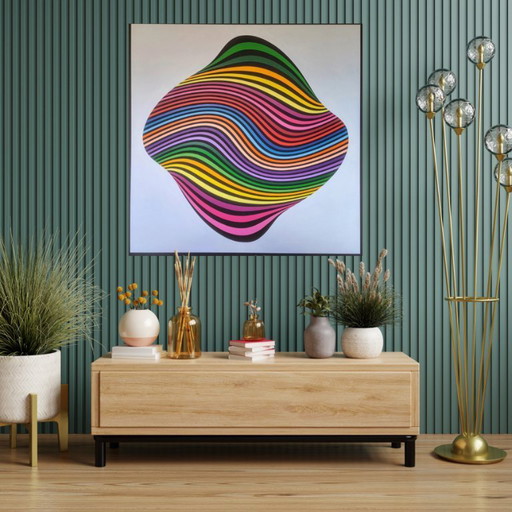 Crumpled – Abstract vierkant schilderij van Franklin van Dam – Acryl op MDF – 95 × 95 cm