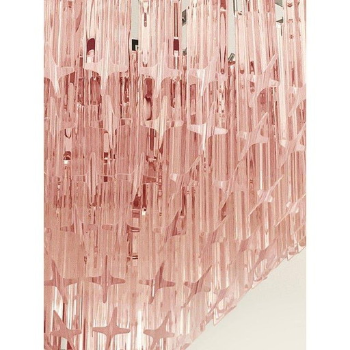 Vintage Italian Pink "Quadriedro" Murano Glass Chandelier In Venini Style