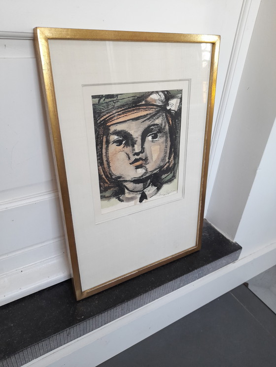 Image 1 of Portrait Jeune Fille Années 50 Aquarelle Signée