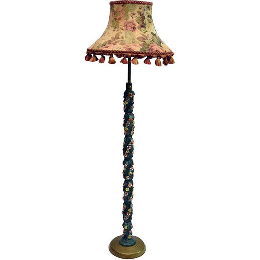 Vintage keramieken vloerlamp met kleine roosjes, Italië 1950