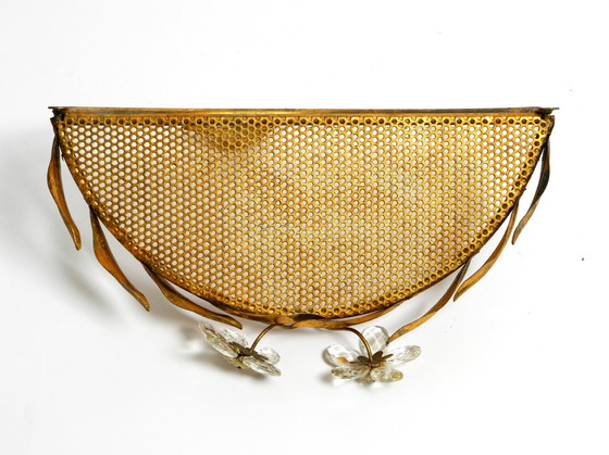 Image 1 of Beautiful Set Of A Floral Iron Wall Mirror And Matching Shelf Gold Plated By Banci Firenze Italy