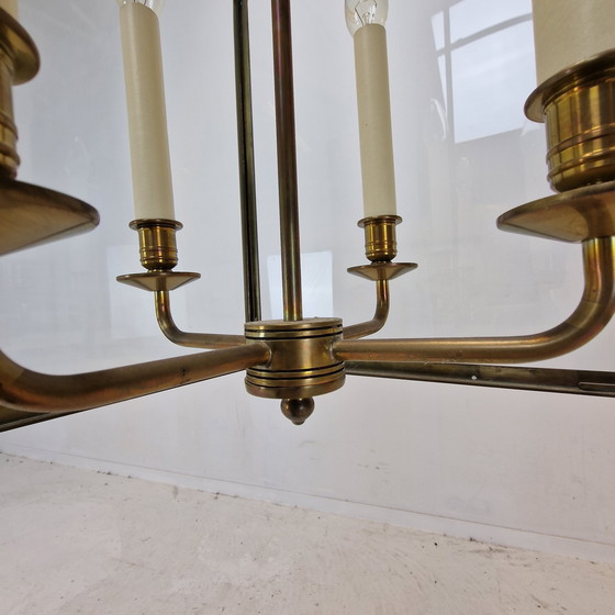 Image 1 of Lanterne de salle vintage en laiton et verre