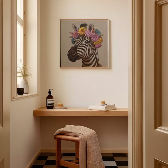 Image 1 of Flower Child Zebra, reproduction on canvas, 80x80 cm, Sandra Kolondam