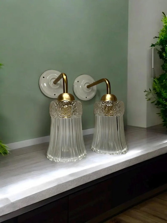 Image 1 of Vintage Chiseled Glass Wall Sconces