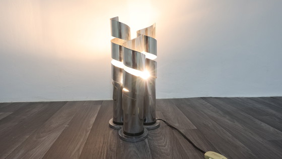 Image 1 of Max Sauze Spiral Chromed Steel Design Table Lamp Attr. 70s
