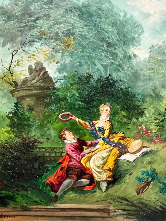 A. Desmet "Romantische scène". – Schilderijen & Tekeningen, Canvas (photo 3 of 7)