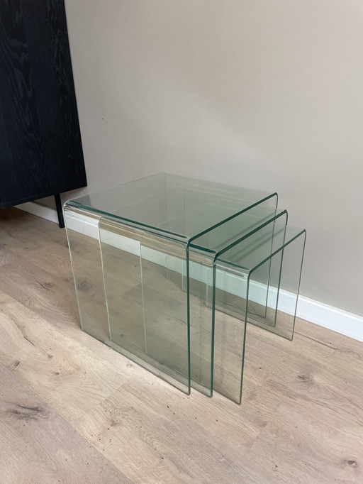 Vintage Set Of 3 Glass Coffee Tables