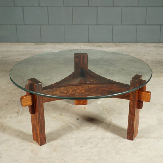 Vintage Brutalist coffee table – rosewood – 1970s – Glass (photo 2 of 12)
