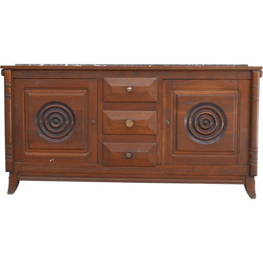 Anrichte aus Eichenholz und Marmor, Art déco, Frankreich 1930