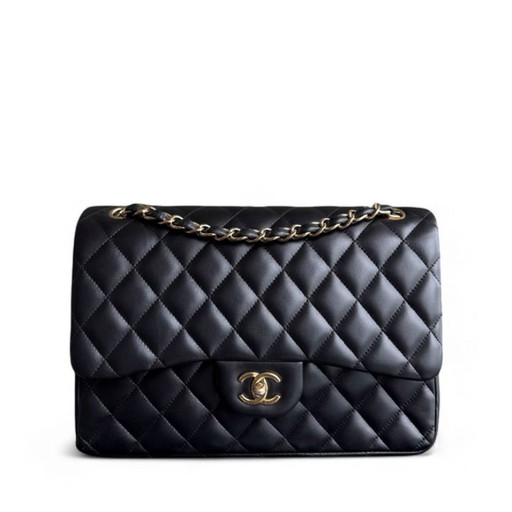 Chanel Classic Flap Jumbo - 30CM Quilted Lambskin Double Flap Black Gold Hardware