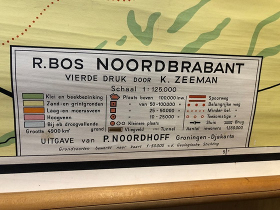 Image 1 of Vintage schoolplaat schoolkaart Noord-Brabant 115 x 84 Bos Noordhoff