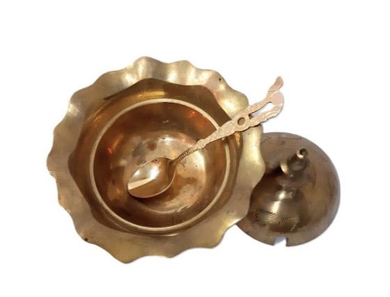 Image 1 of Vintage brass sugar bowl with spoon