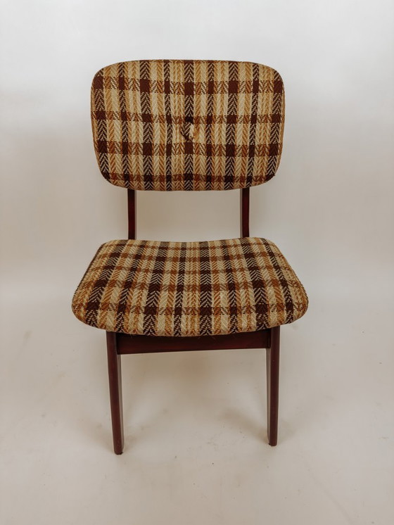 Image 1 of 4x Vintage wooden dining chairs with checked fabric