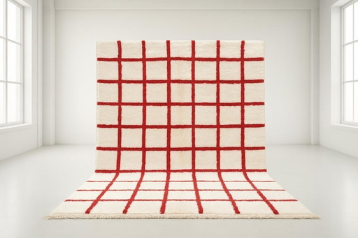 Ecrufarbener marokkanischer Teppich mit geometrischen Mustern, 200 cm x 300 cm