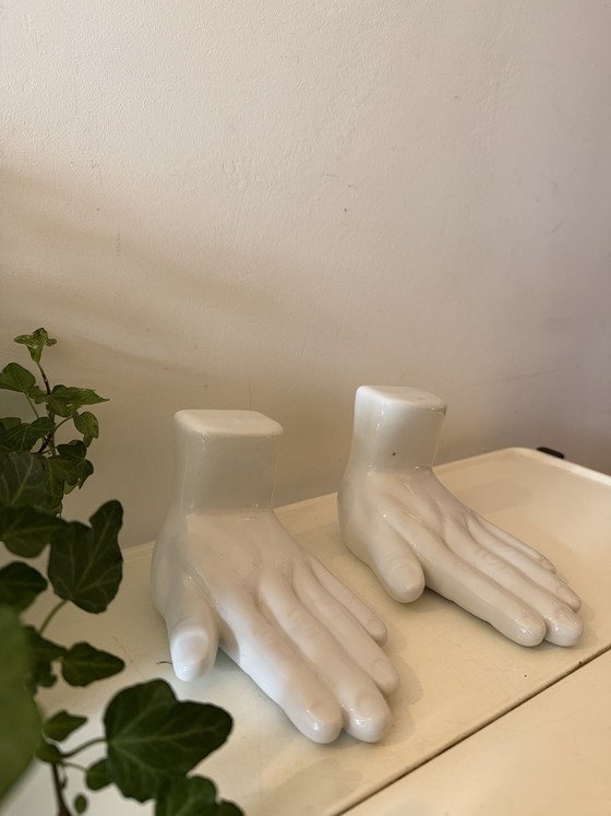 Image 1 of Set of 2 Ceramic Bookends in the Shape of Hands
