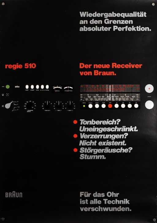 Braun regie 510 – 1972 – Originele vintage reclameposter van Dieter Rams – Mid-Century Modern – 84,1 x 59,4 cm A1