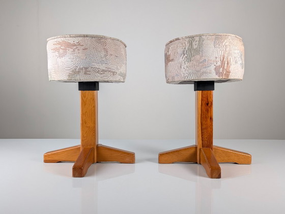Pair of Scandinavian Modern Pine and Fabric Stools, 1980s – Textile, Wood (photo 6 of 9)