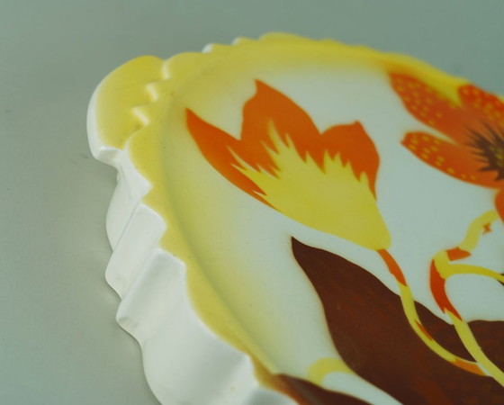 Image 1 of 1930s CAKE PLATTER by theodor paetsch floral spray-painted decoration spritzdekor art deco ceramics
