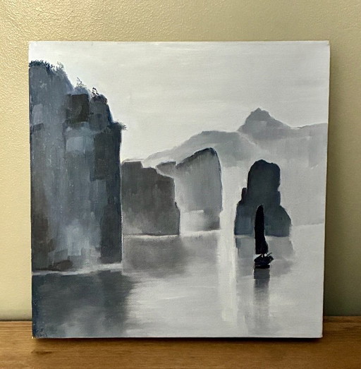 Acrylverfschilderij van Halong Bay op canvas