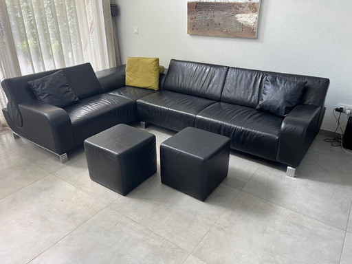Leolux B plat en cuir noir