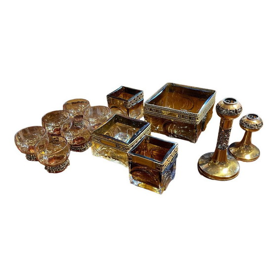Ensemble de Verres et carafes Brutaliste Fumé par Timo Sarpaneva pour Oy Kumela Ltd, 1972, Ensemble de 12 (photo 12 of 13)