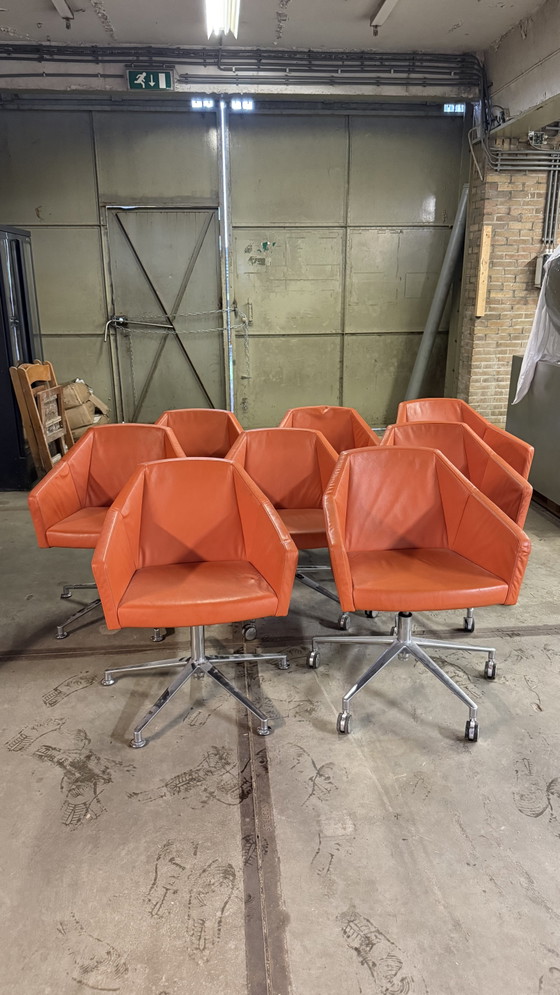 Image 1 of 7x Casala Parker designstoelen | Oranje leer