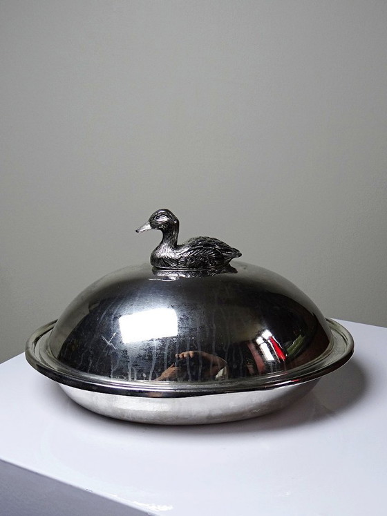 Image 1 of Vintage silver-plated metal foie gras bell with duck handle, 1960s-1980s