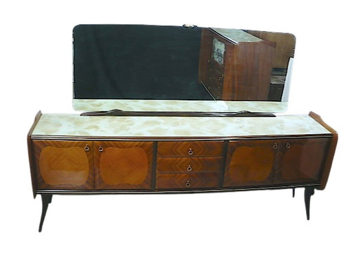 40s 50s Sideboard Anrichte Credenza mit großem Spiegel, Ital Design Fratelli Rigamonti Stil, Mid Century Modern