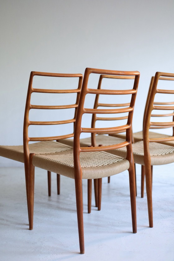Set di 6 Sedie da pranzo vintage modello 82 papercord, Niels Otto Møller, Legno, Marrone (foto 7 di 12)