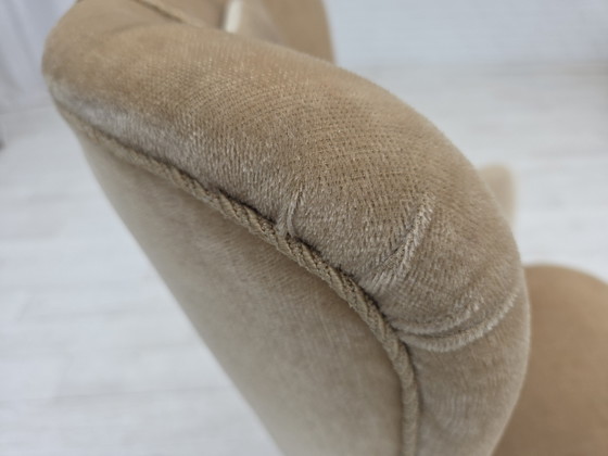 Image 1 of 1960er Jahre Dänischer Sessel in grün/braunem Möbelvelours, Originalzustand